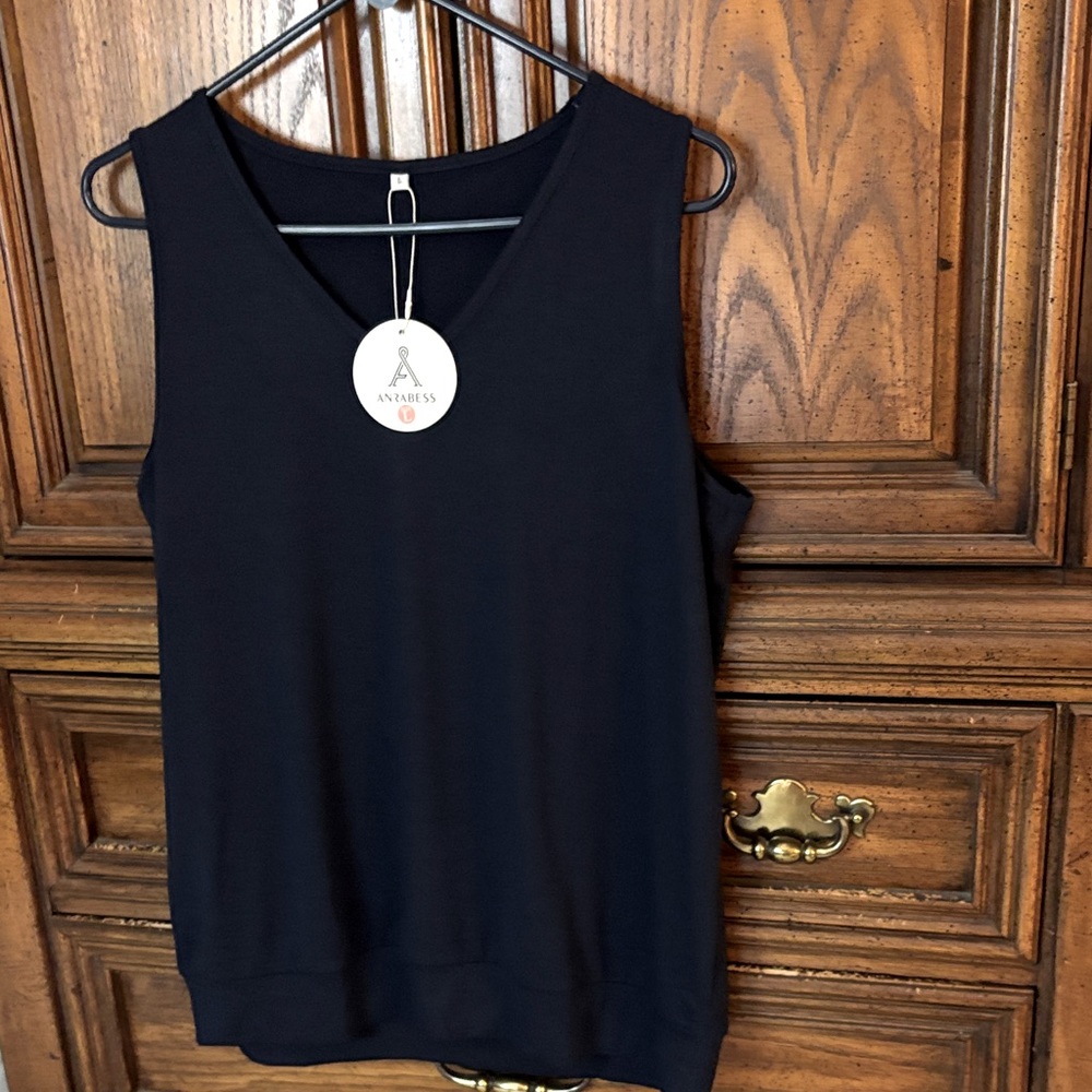 Navy Blue V-Neck Tank Top with banded hem for blousing effect